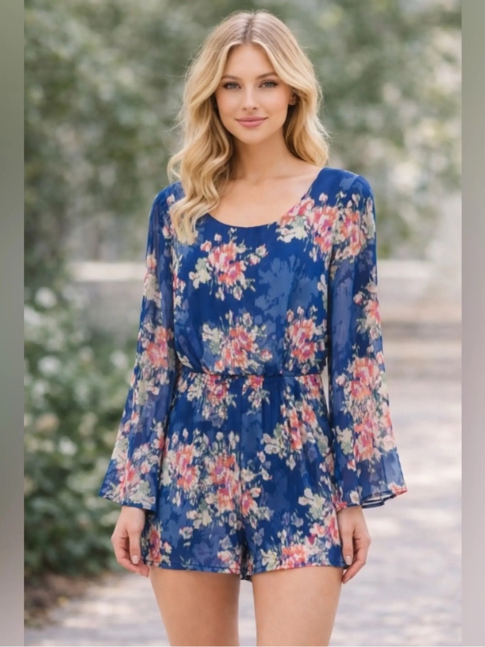 Socialite Blue Floral Long-Sleeve Romper